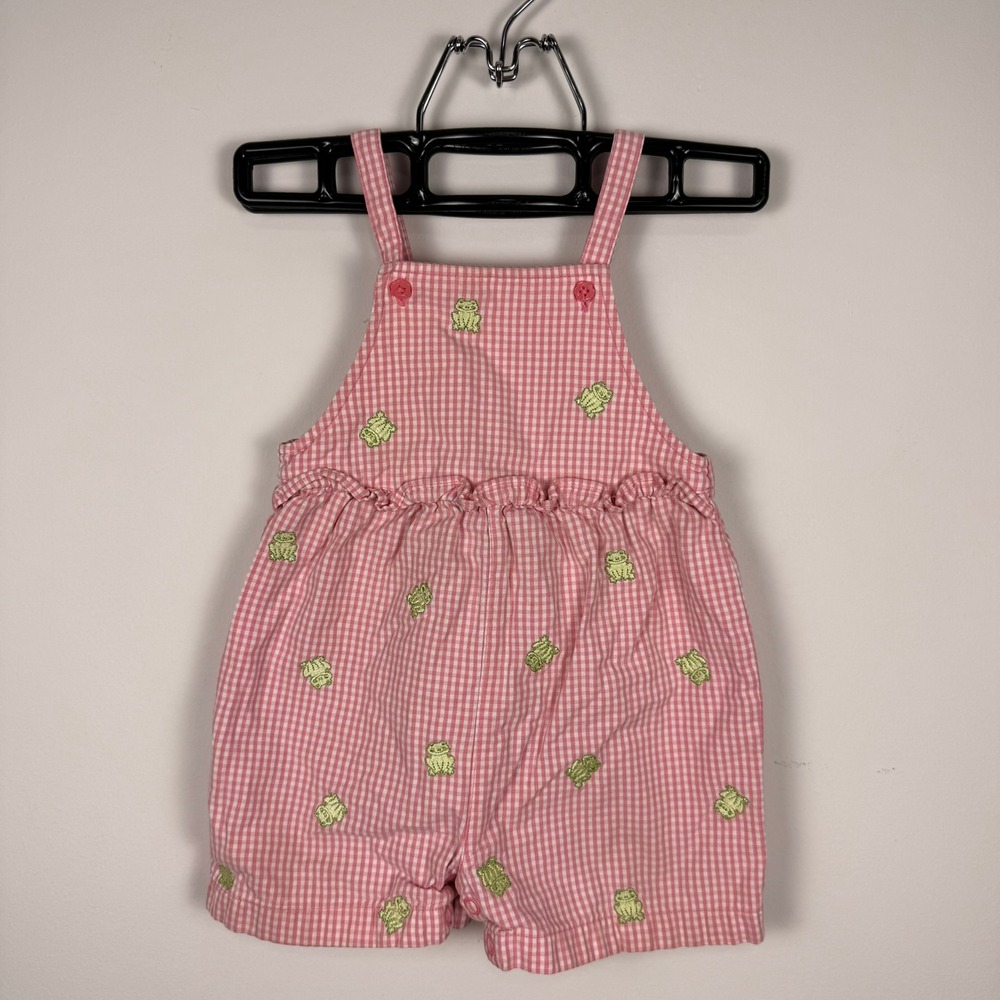 Vintage‎ Gymboree Pink Gingham Frog Embroidered Romper Shortalls 6-12 Months